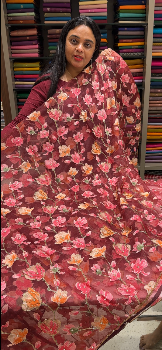 PRINTED ORGANZA SAREES - IHA 35582