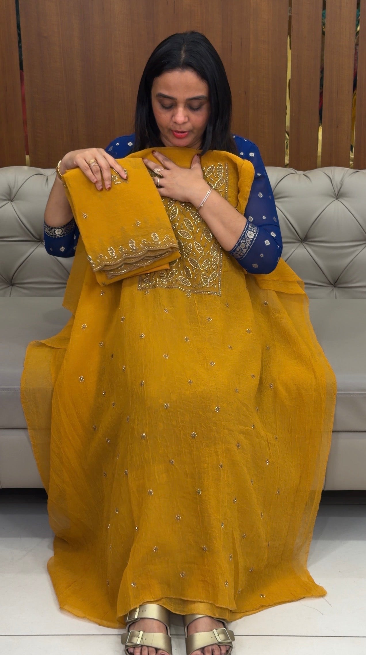 HANDWORKED UNSTITCHED SALWAR SUITS - IHA 32791