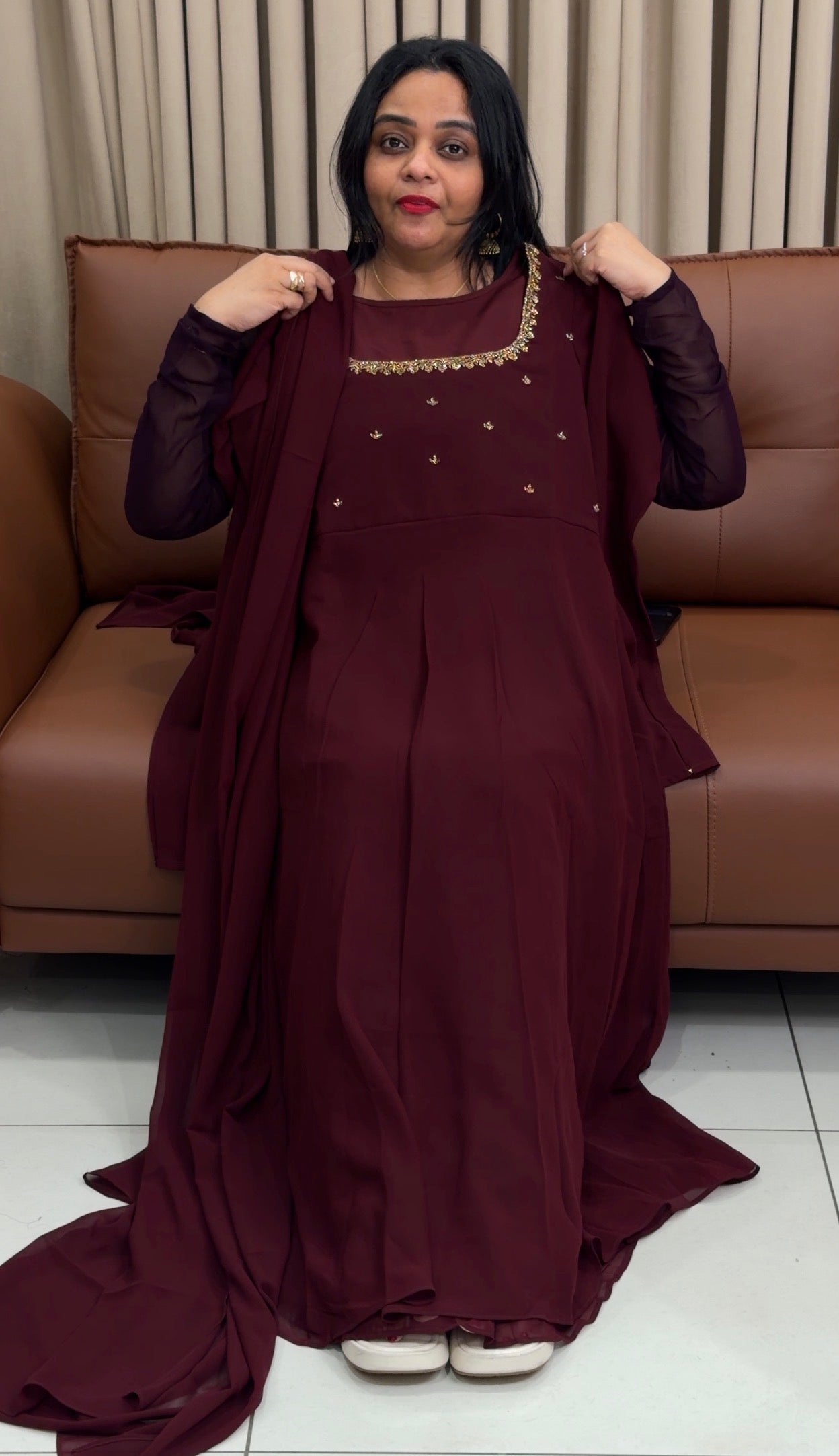 IHA'S IN-HOUSE HAND WORKED ANARKALI TOP AND DUPATTA - IHA 34470