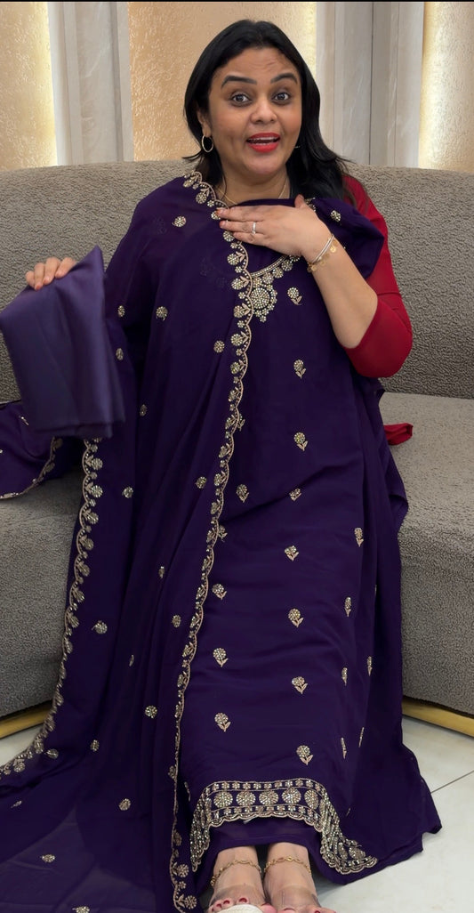 HANDWORKED UNSTITCHED SALWAR SUITS - IHA 33255