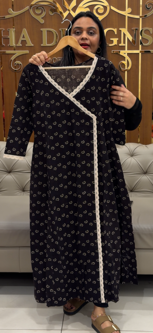 IHA’S IN-HOUSE PRINTED COTTON LONG ALINE TOPS - IHA 33117