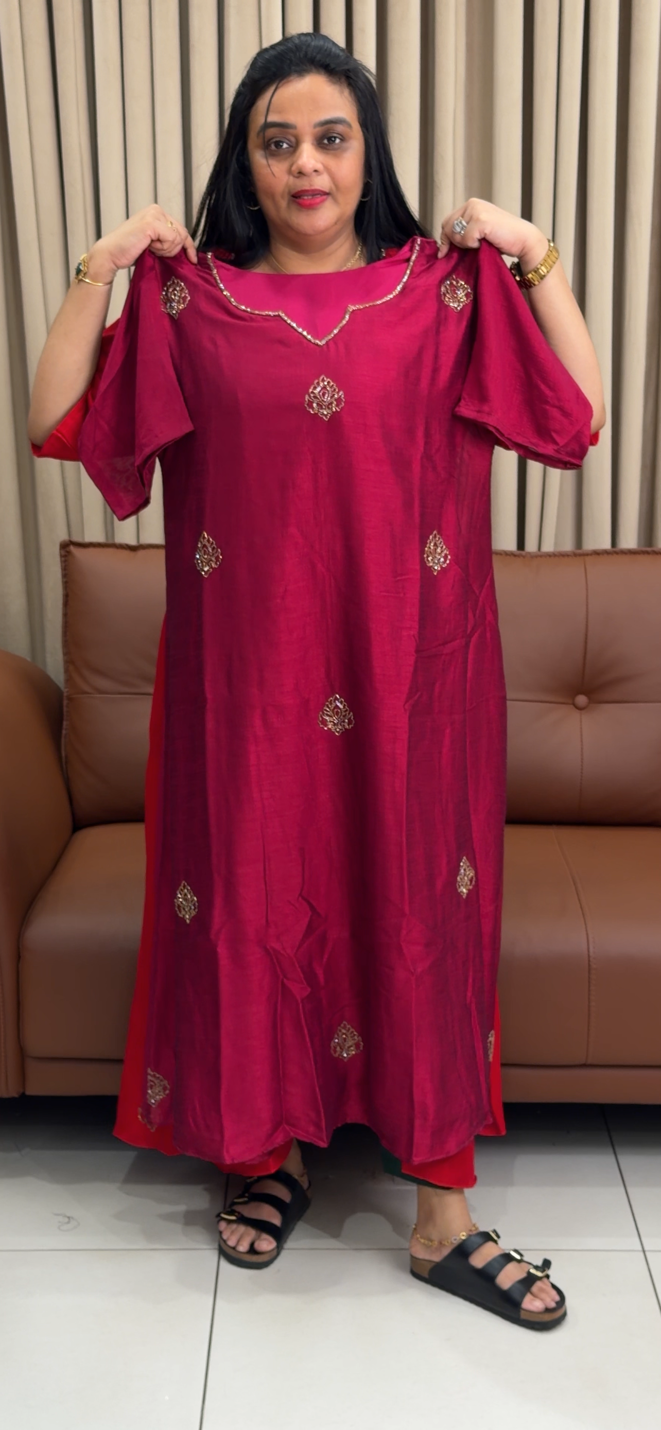 IHA'S IN-HOUSE SEMI RAW SILK TUNIC TOPS - IHA 34816