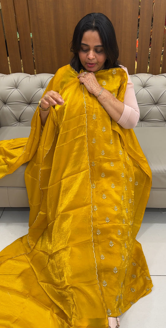 VELVET ORGANZA UNSTITCHED SALWAR SUITS - IHA 27468