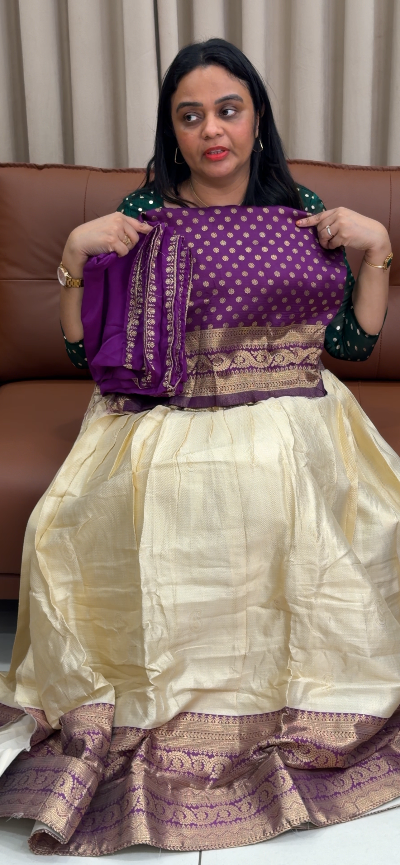 SILK BROCADE SEMI STITCHED DHAVANI - IHA 33598