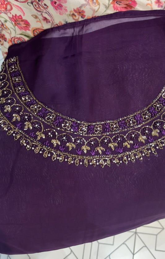 HAND  WORKED ORGANZA UNSTITCHED SALWAR SUITS - IHA 26152
