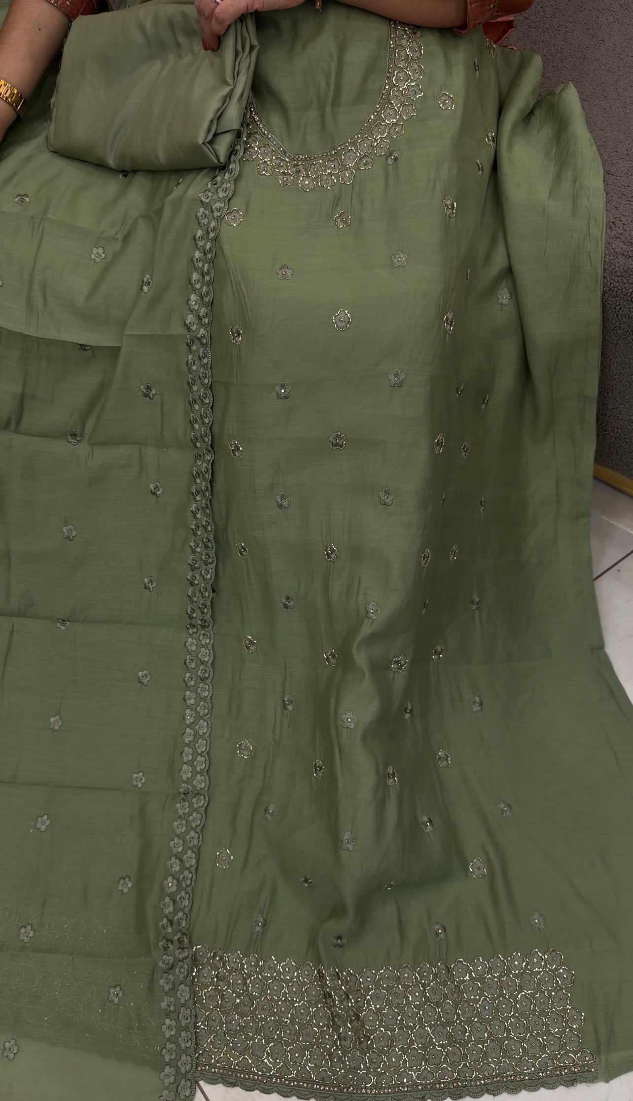 HAND WORKED UNSTITCHED SALWAR SUITS - IHA 33225