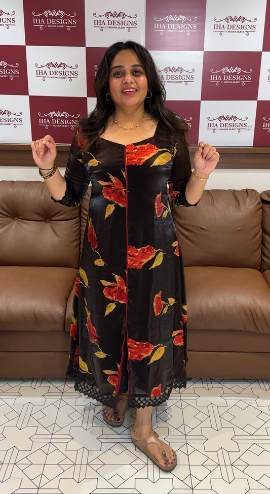 IHA'S IN-HOUSE PRINTED VELVET ORGANZA SLITTED TOPS - IHA 26532
