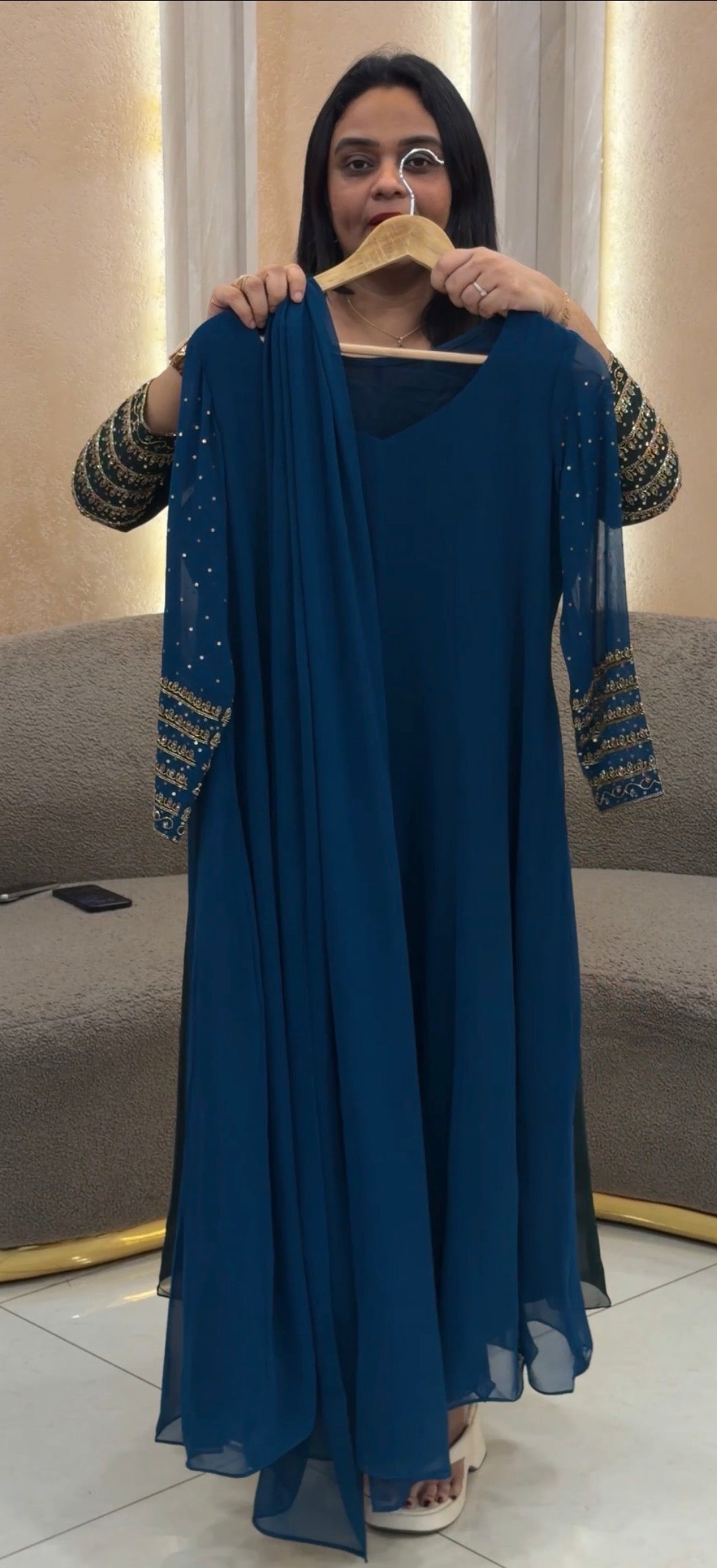 IHA'S IN-HOUSE HAND WORKED ANARKALI TOP AND DUPATTA - IHA 33222