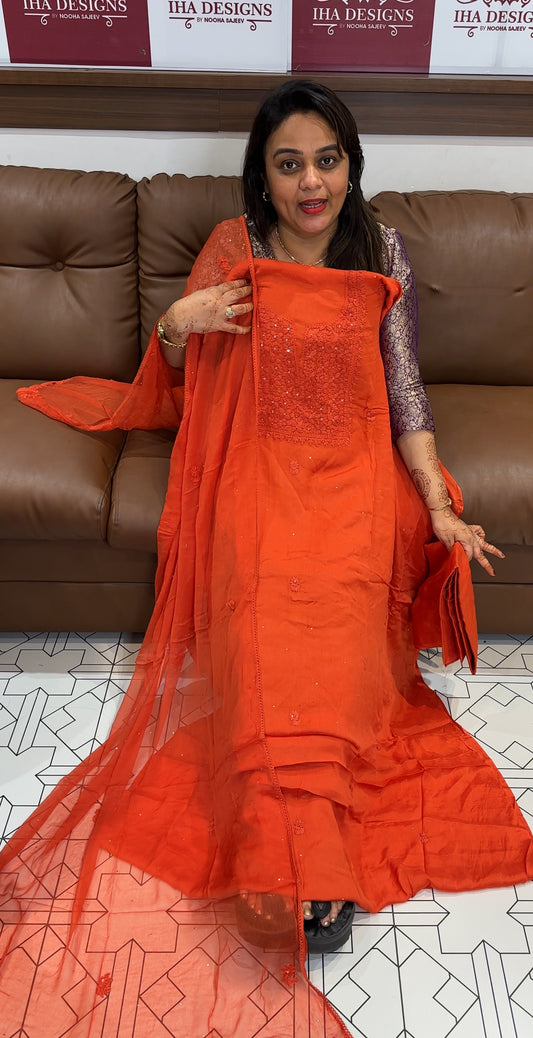 LUCKNOWI CHIKANKARI UNSTITCHED SALWAR SUITS - IHA 23757