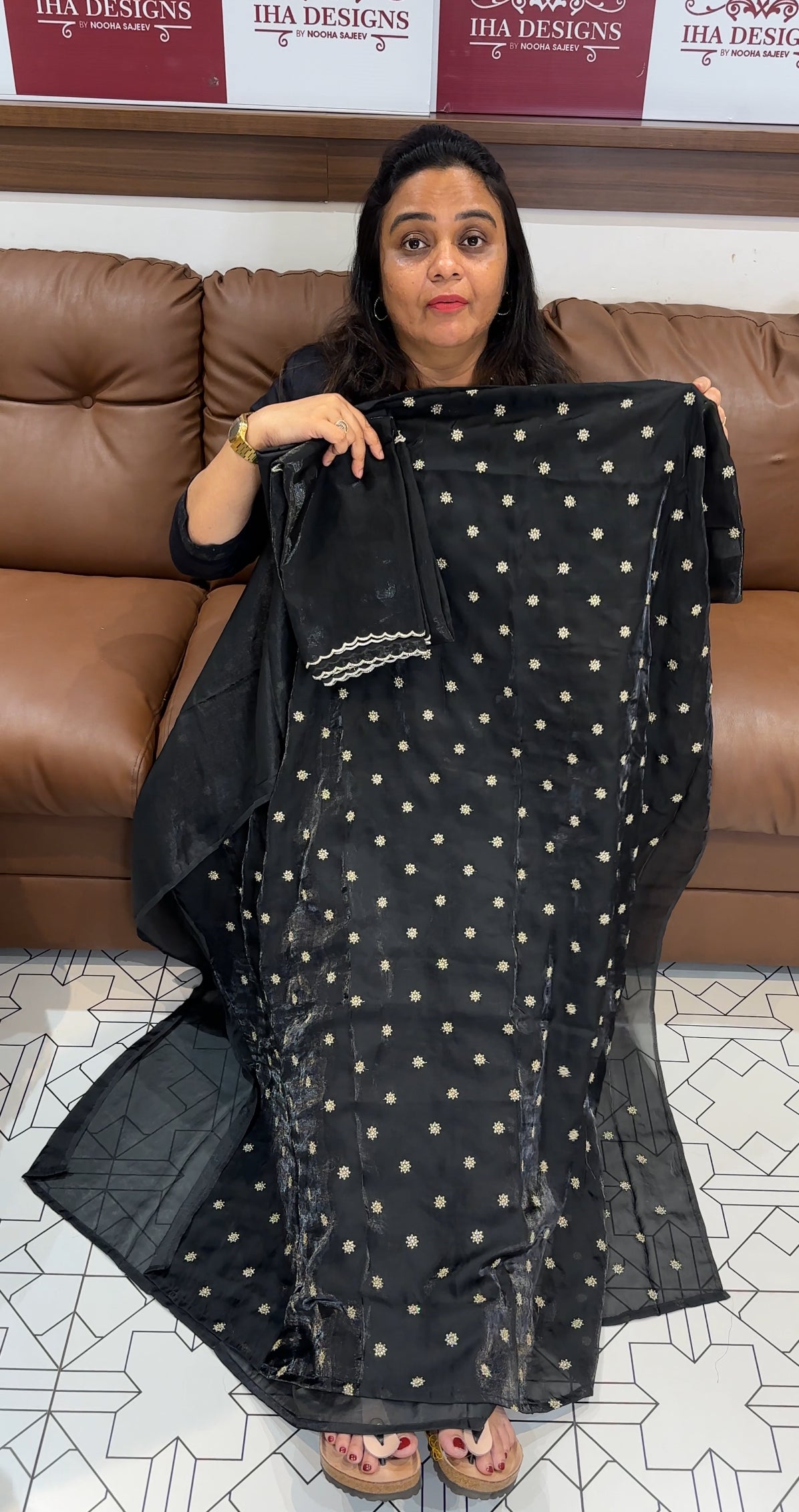 VELVET ORGANZA UNSTITCHED SALWAR SUITS - IHA 27912