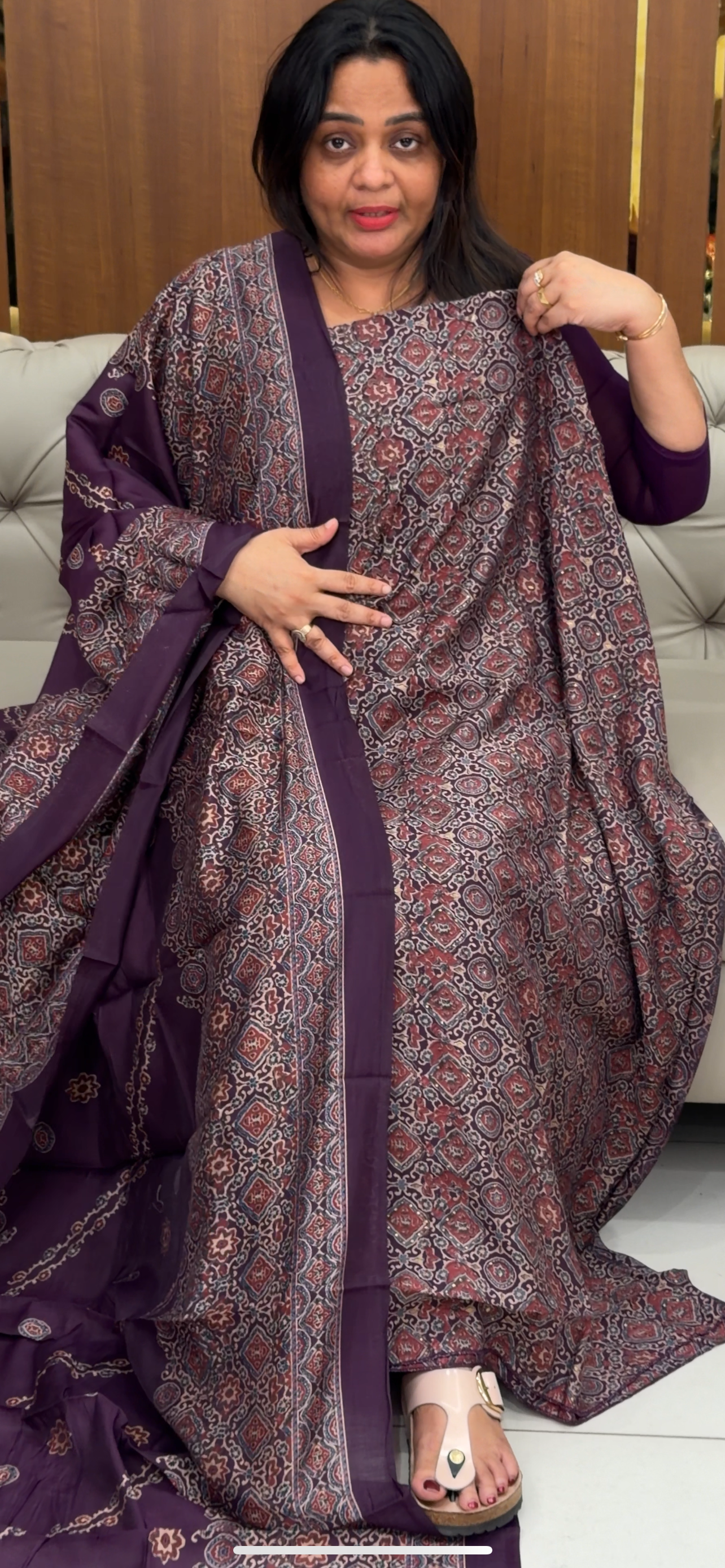 SEMI MODAL AJRAKH PRINTED UNSTITCHED SALWAR SUITS - IHA 29193