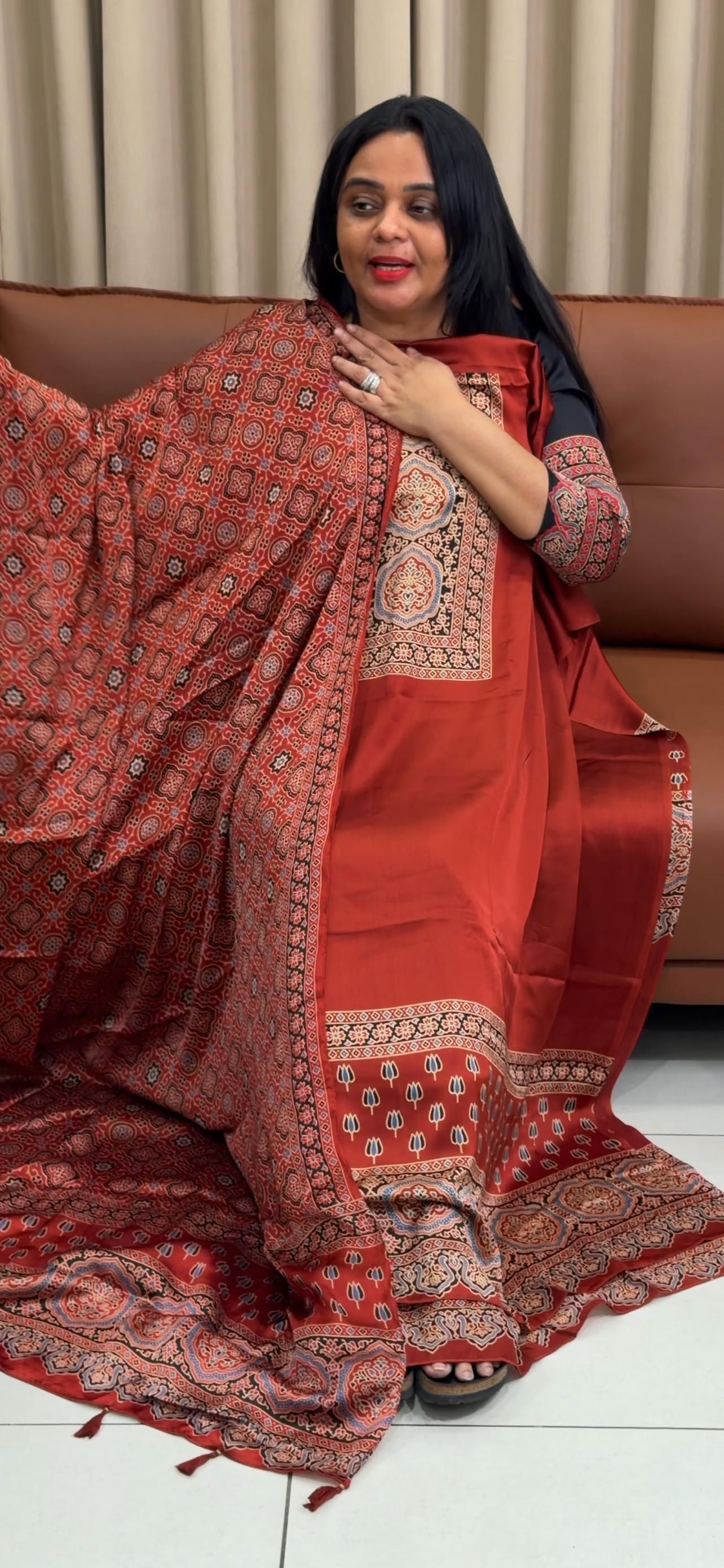 AJRAKH PRINTED MODAL UNSTITCHED SALWAR SUITS - IHA 35264