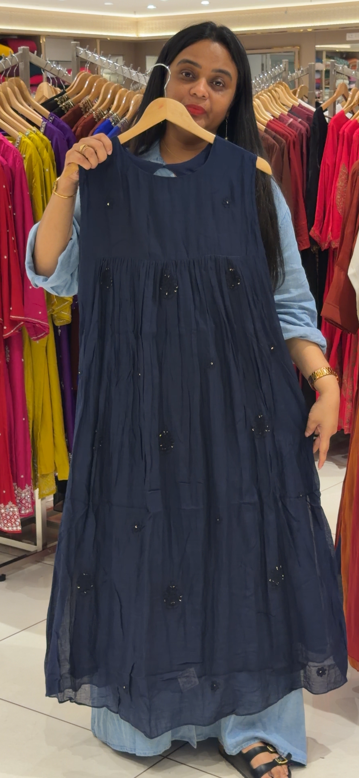 MALAI CHANDERI TUNIC TOPS - IHA 35452
