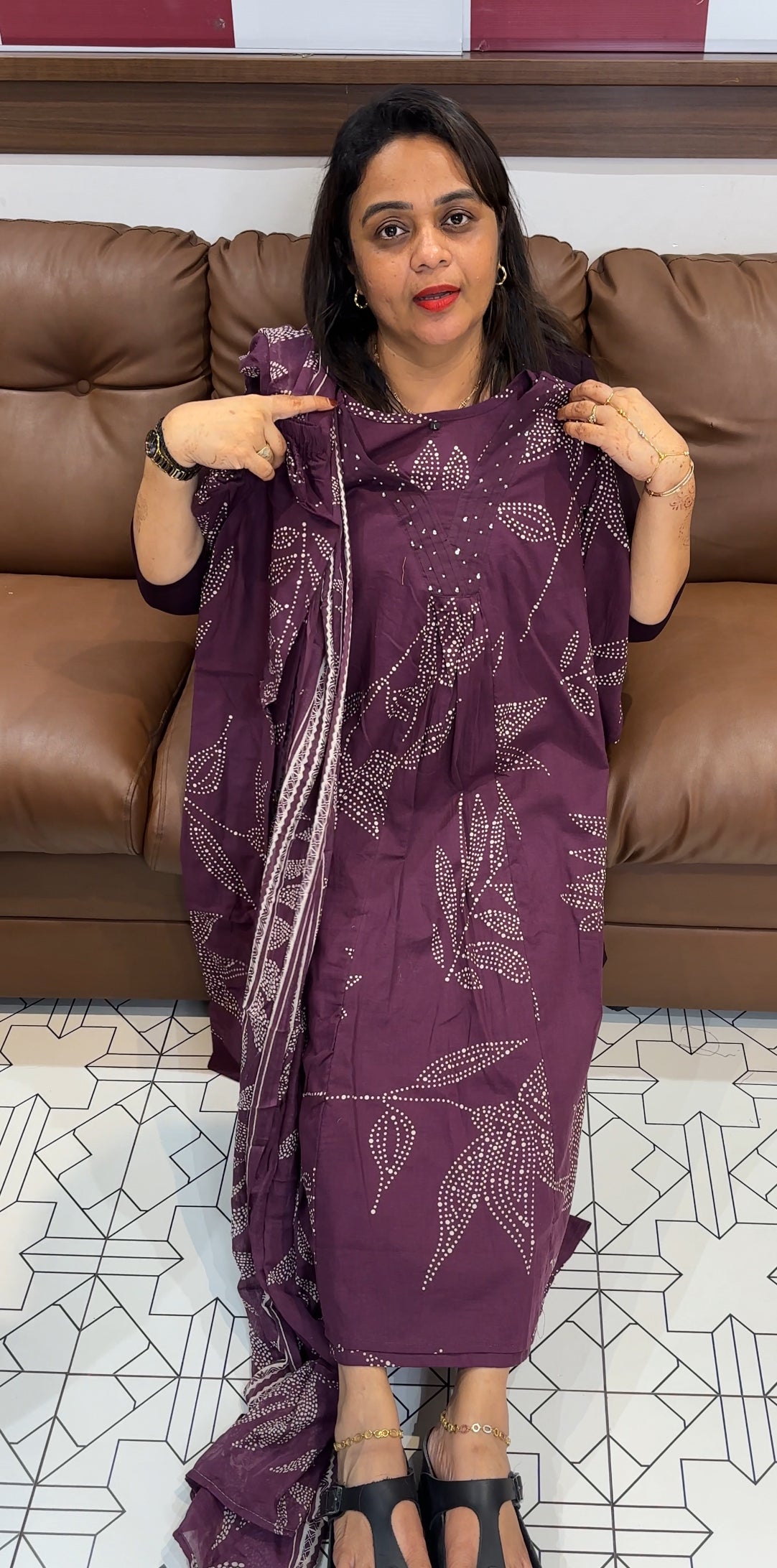 COTTON LONG ALINE TOP,BOTTOM AND DUPATTA - IHA 23934