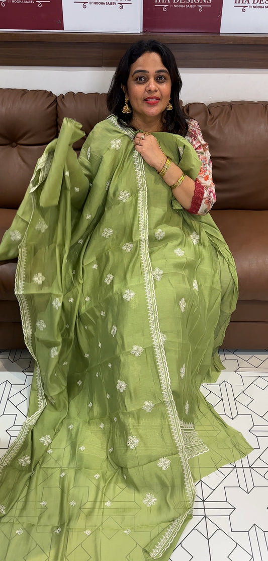MALAI CHANDERI UNSTITCHED SALWAR SUITS - IHA 26144