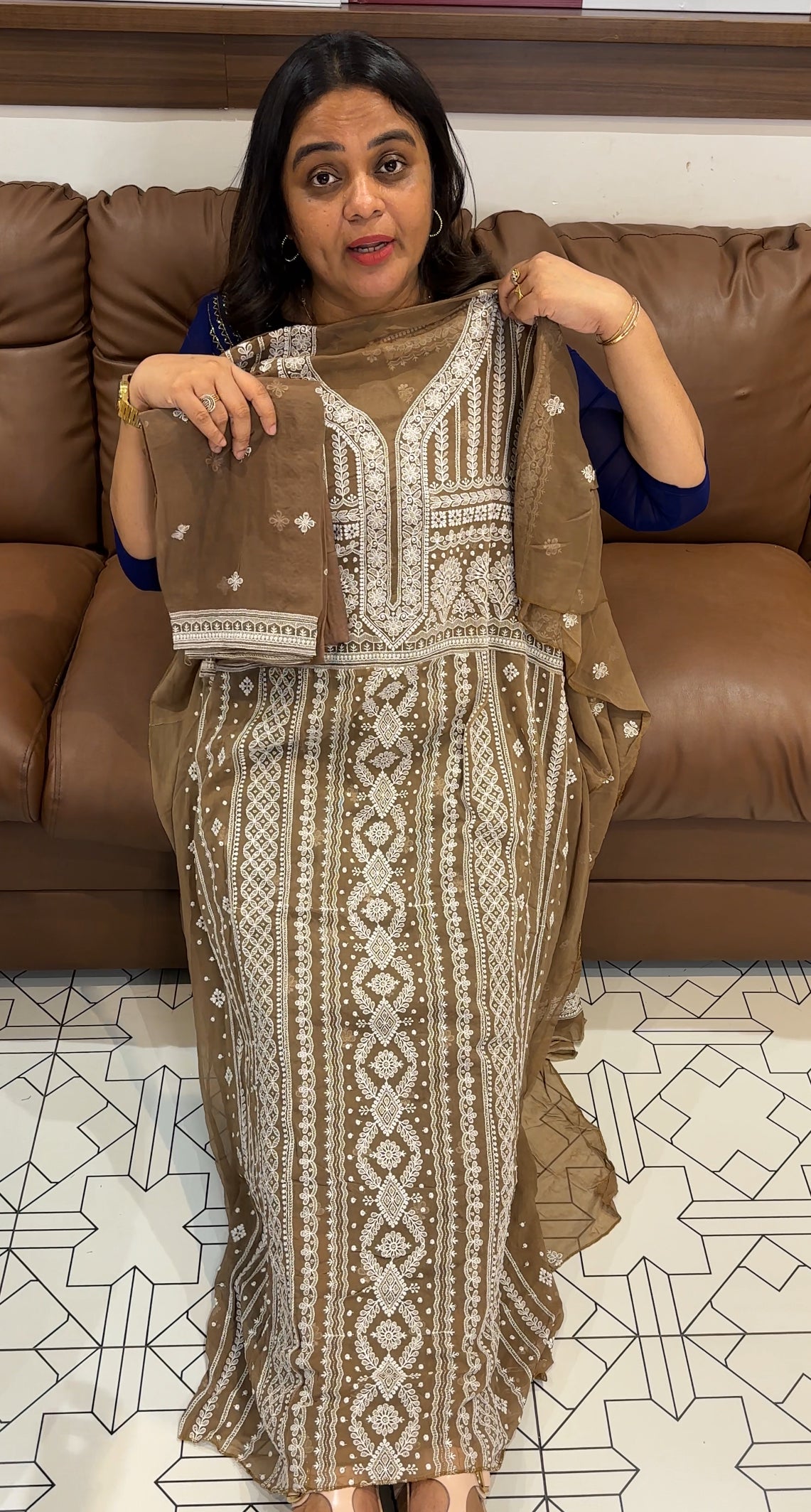 LUCKNOWI CHIKANKARI UNSTITCHED SALWAR SUITS - IHA 28084