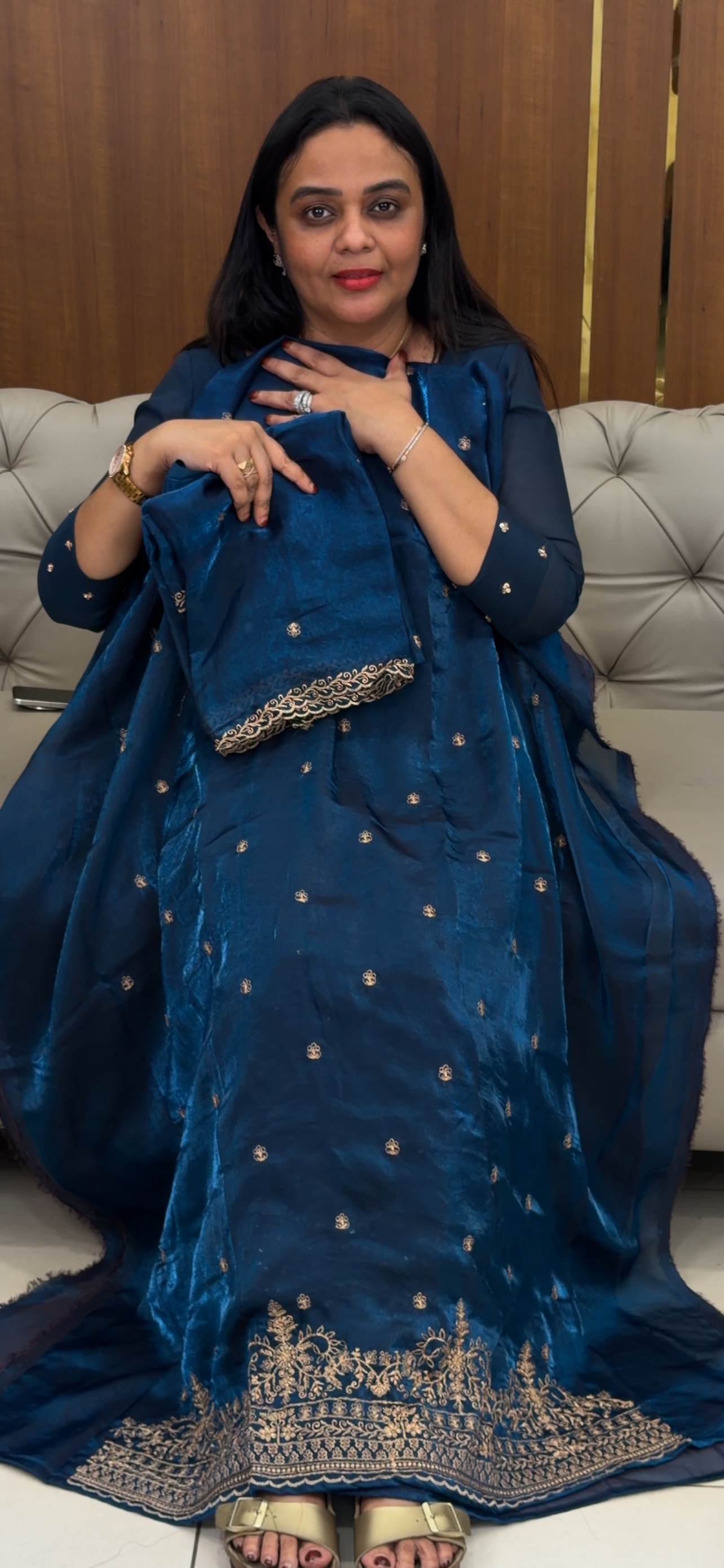 VELVET ORGANZA UNSTITCHED SALWAR SUITS - IHA 33163