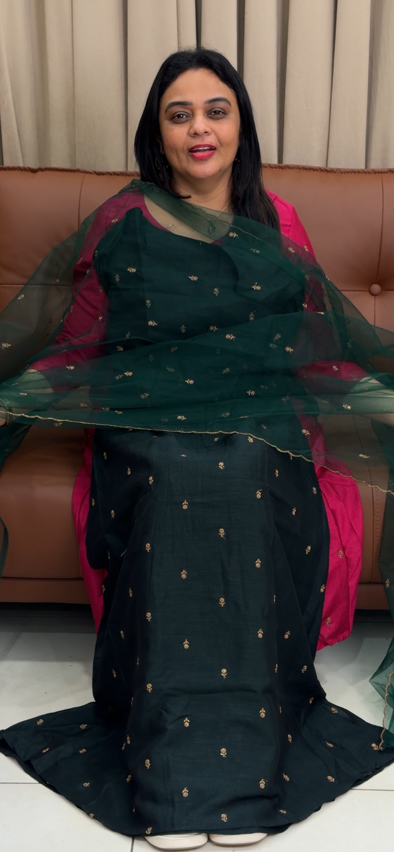 SEMI RAW SILK LONG ALINE TOP AND DUPATTA - IHA 33873