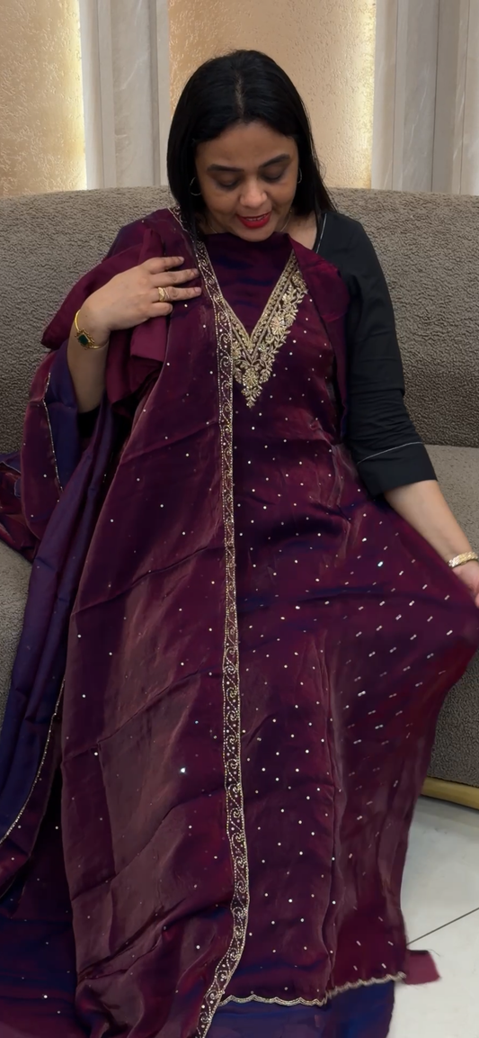 VELVET ORGANZA UNSTITCHED SALWAR SUITS - IHA 34369