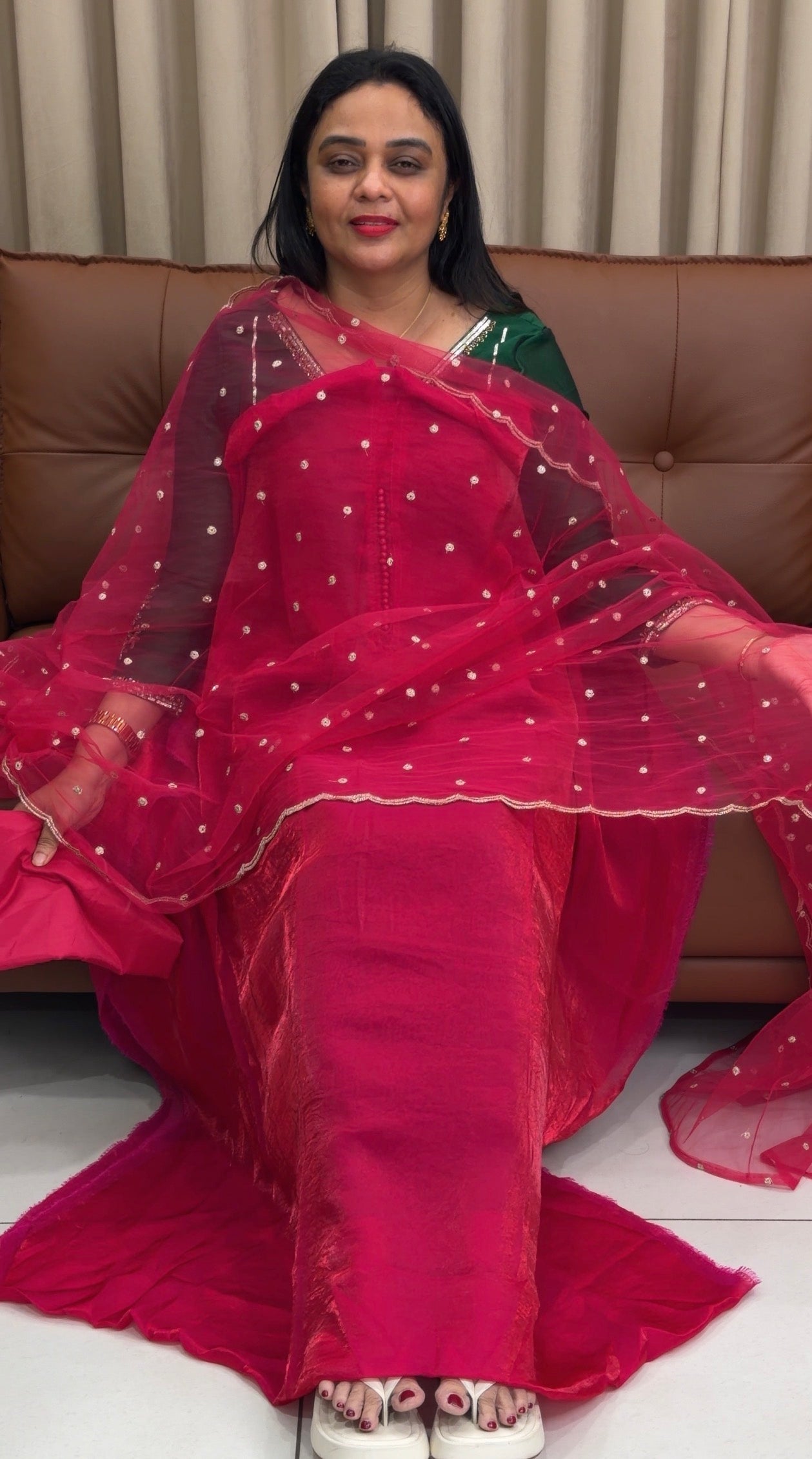 VELVET ORGANZA UNSTITCHED SALWAR SUITS - IHA 33825