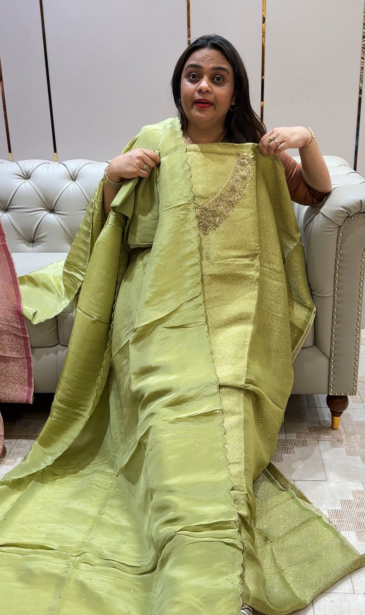 SILK TISSUE UNSTITCHED SALWAR SUITS - IHA 22292