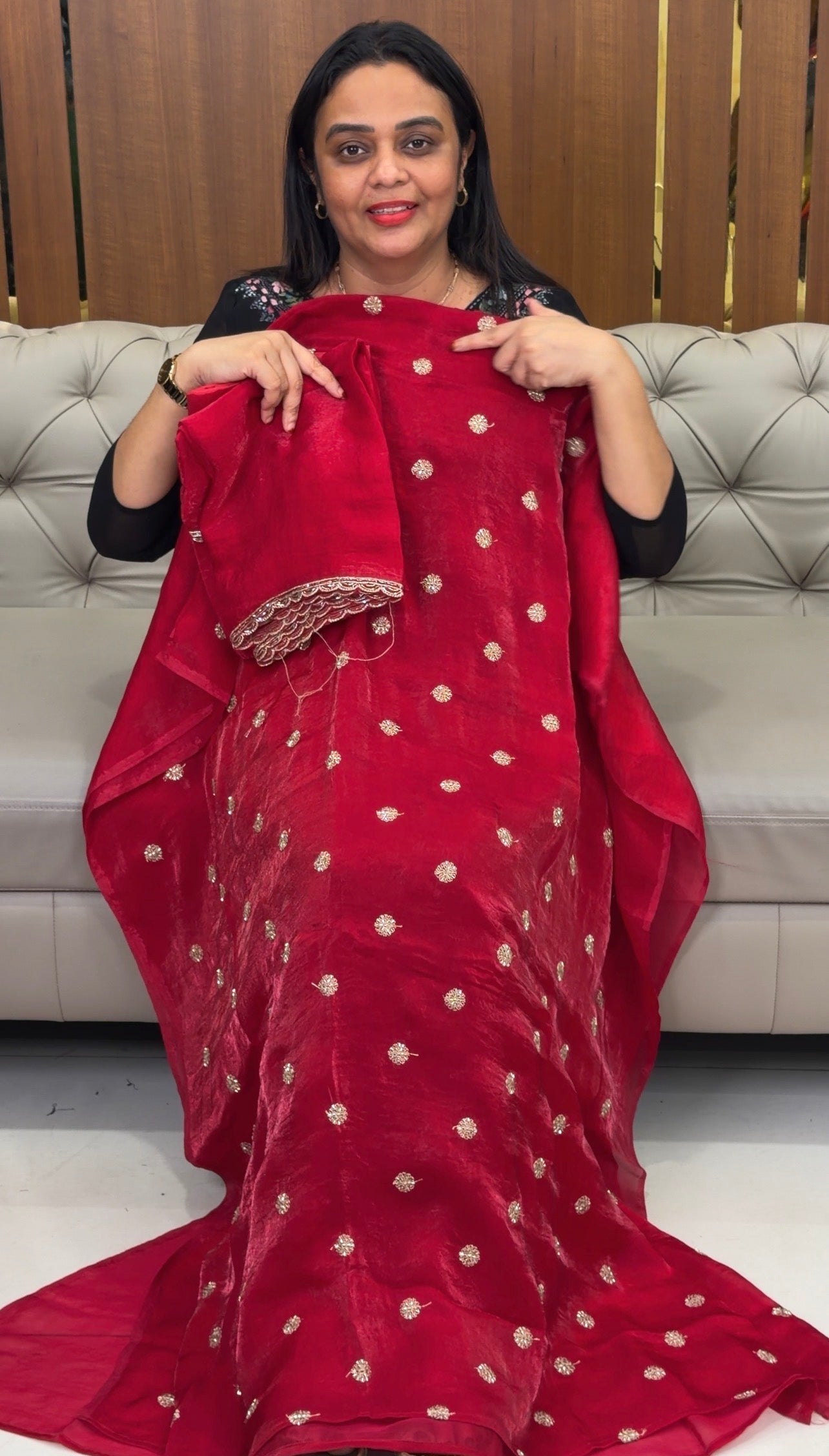 VELVET ORGANZA UNSTITCHED SALWAR SUITS - IHA 33167
