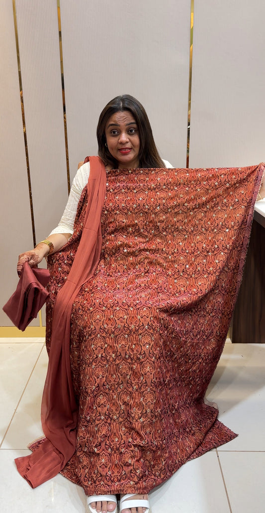PRINTED VELVET UNSTITCHED SALWAR SUITS - IHA 22491