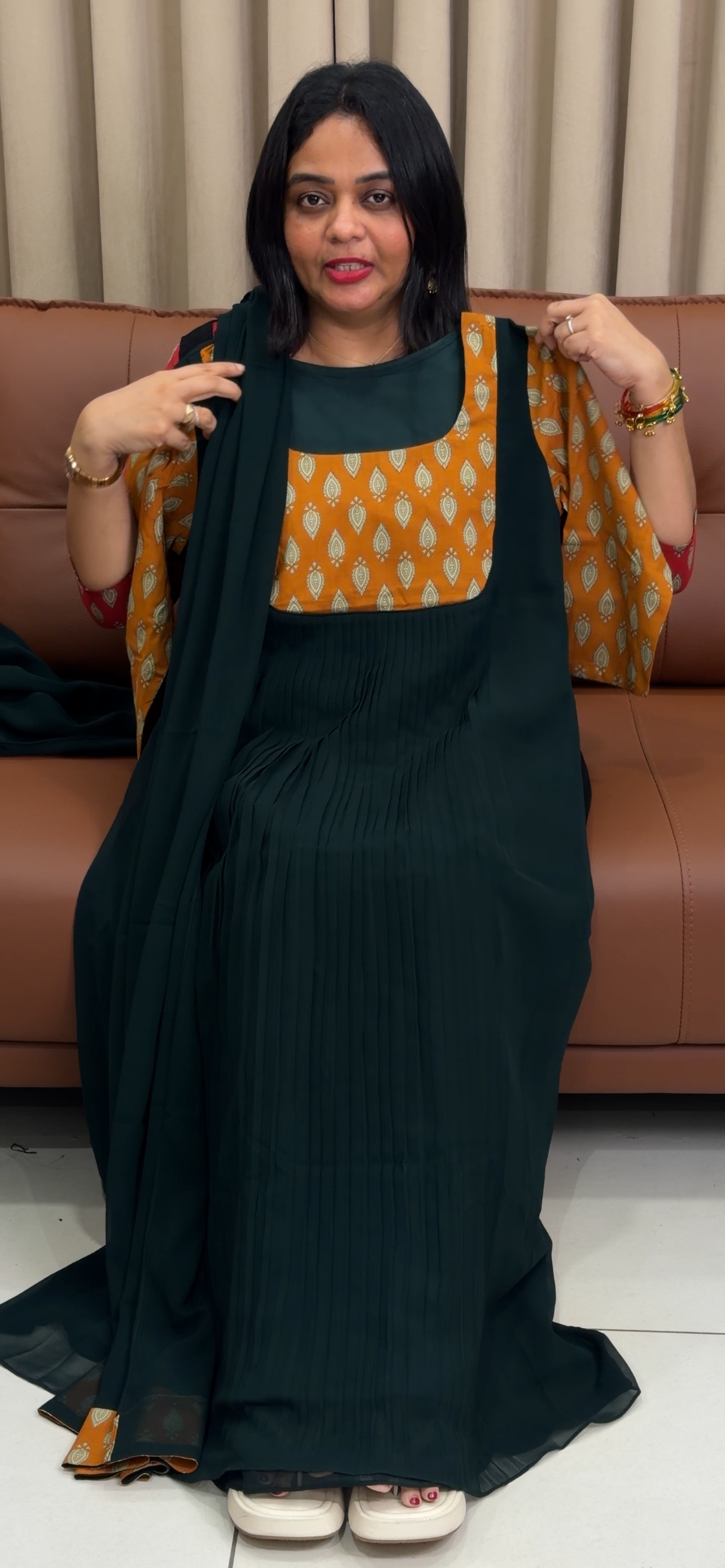 IHA'S IN-HOUSE FAUX GEORGETTE  ALINE TOP AND DUPATTA - IHA 33854