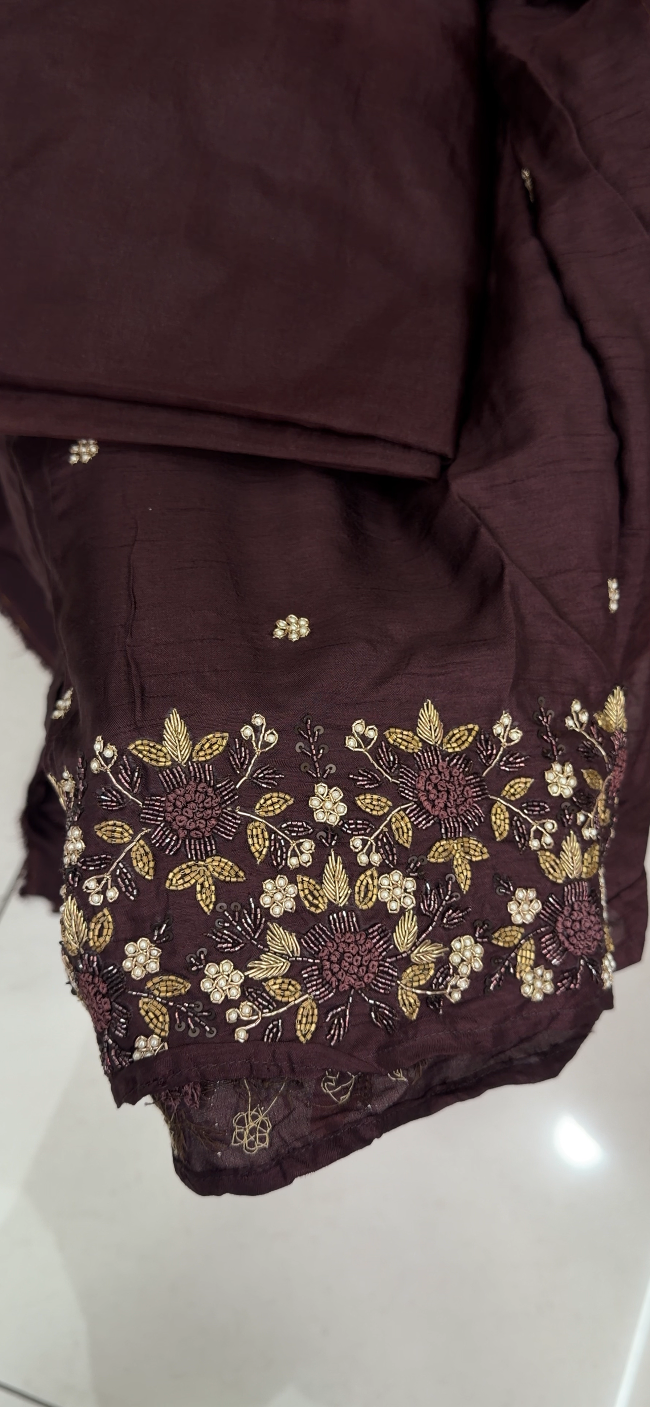 HANDWORKED SILK UNSTITCHED SALWAR SUITS - IHA 34286
