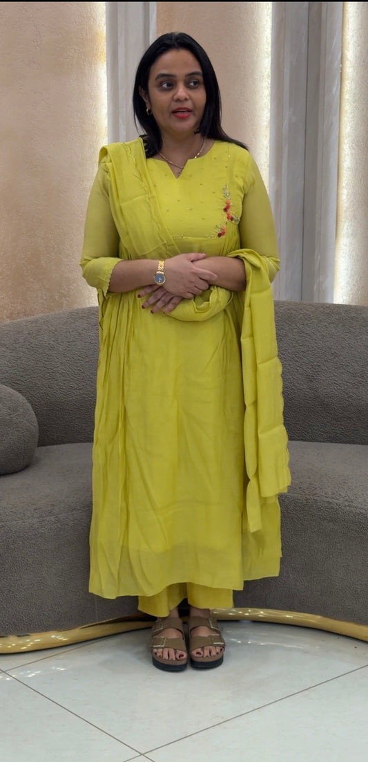 MALAI CHANDERI TOP,BOTTOM AND DUPATTA - IHA 32745
