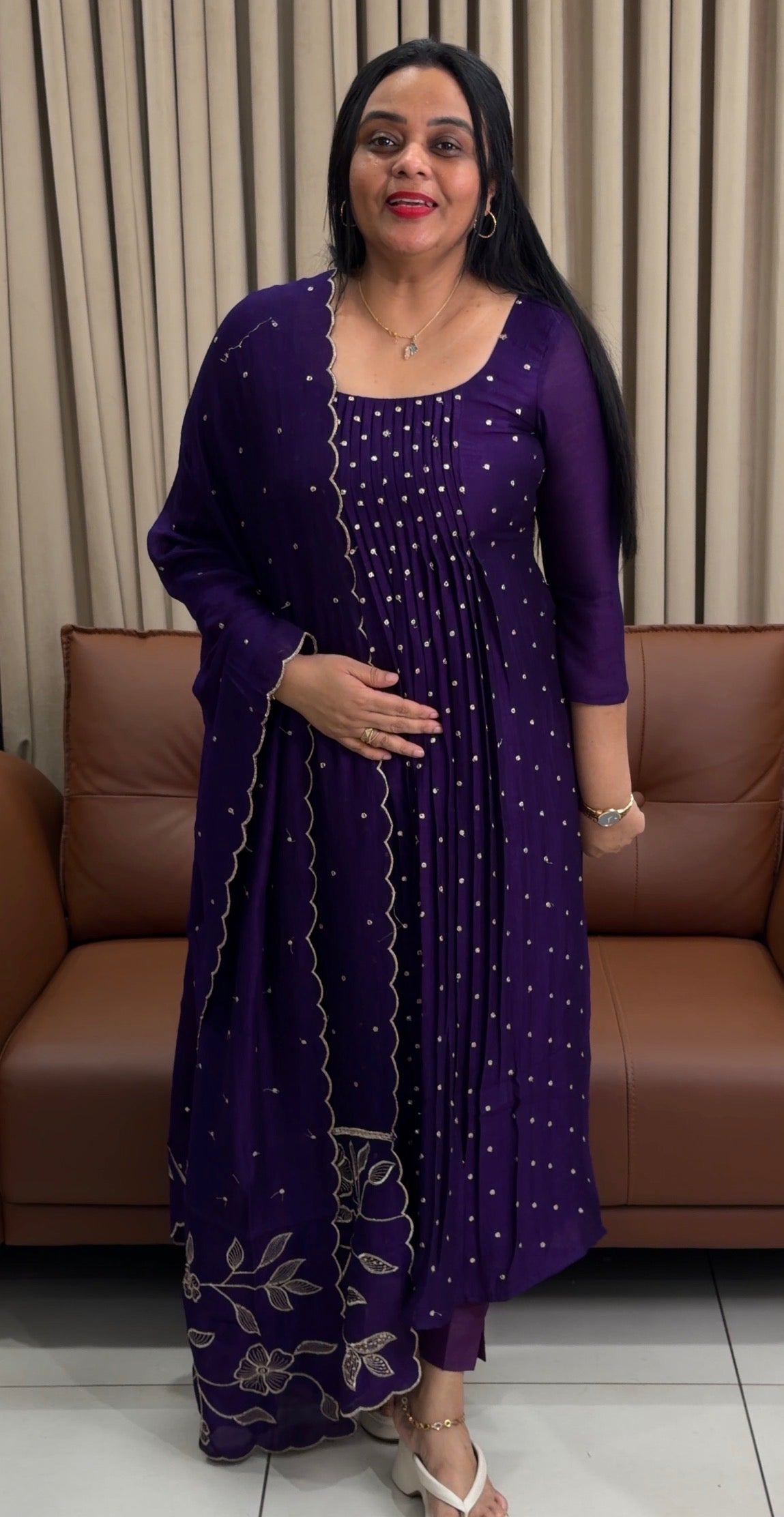 FORWARD SEMI RAW SILK ALINE TOP,BOTTOM AND DUPATTA - IHA 34671