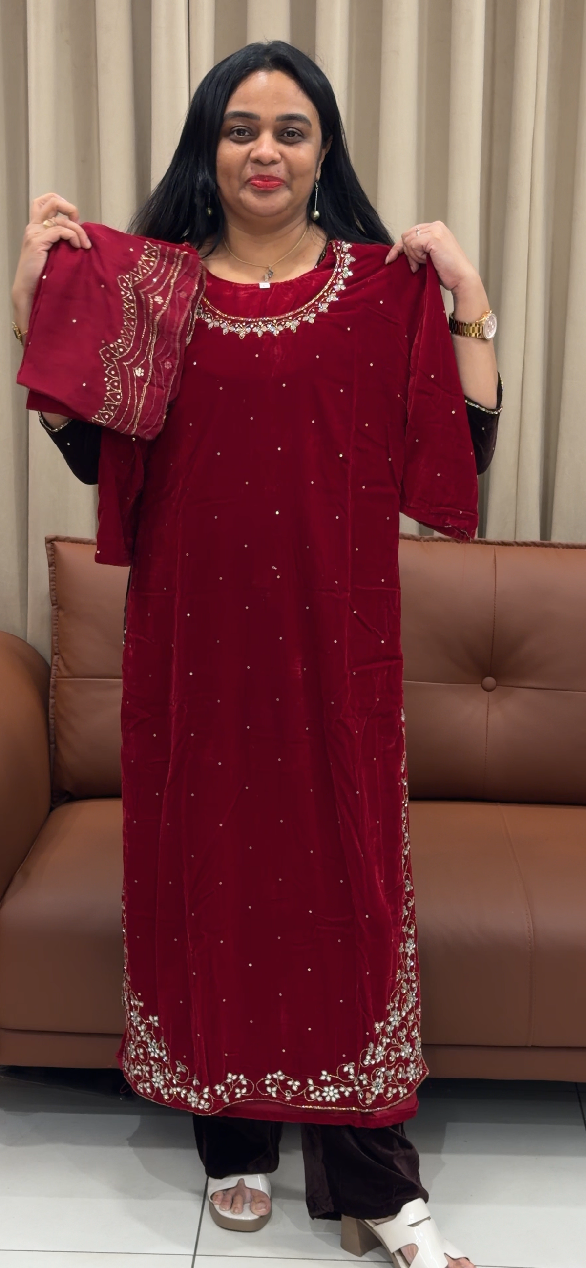 VISCOSE VELVET TOP, BOTTOM AND DUPATTA  - IHA 35445