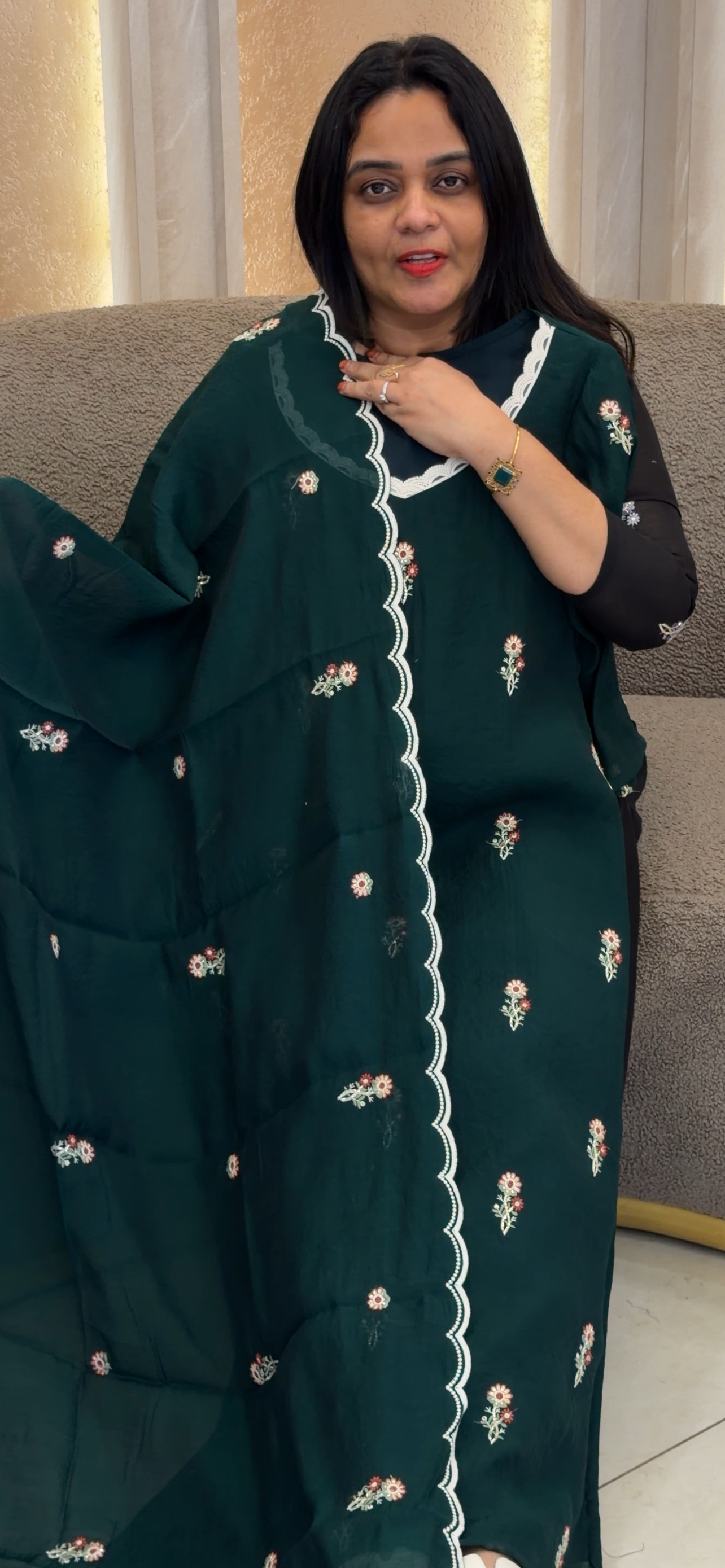 IHA'S IN-HOUSE MUL CHANDERI SLITTED TOP AND DUPATTA - IHA 33352