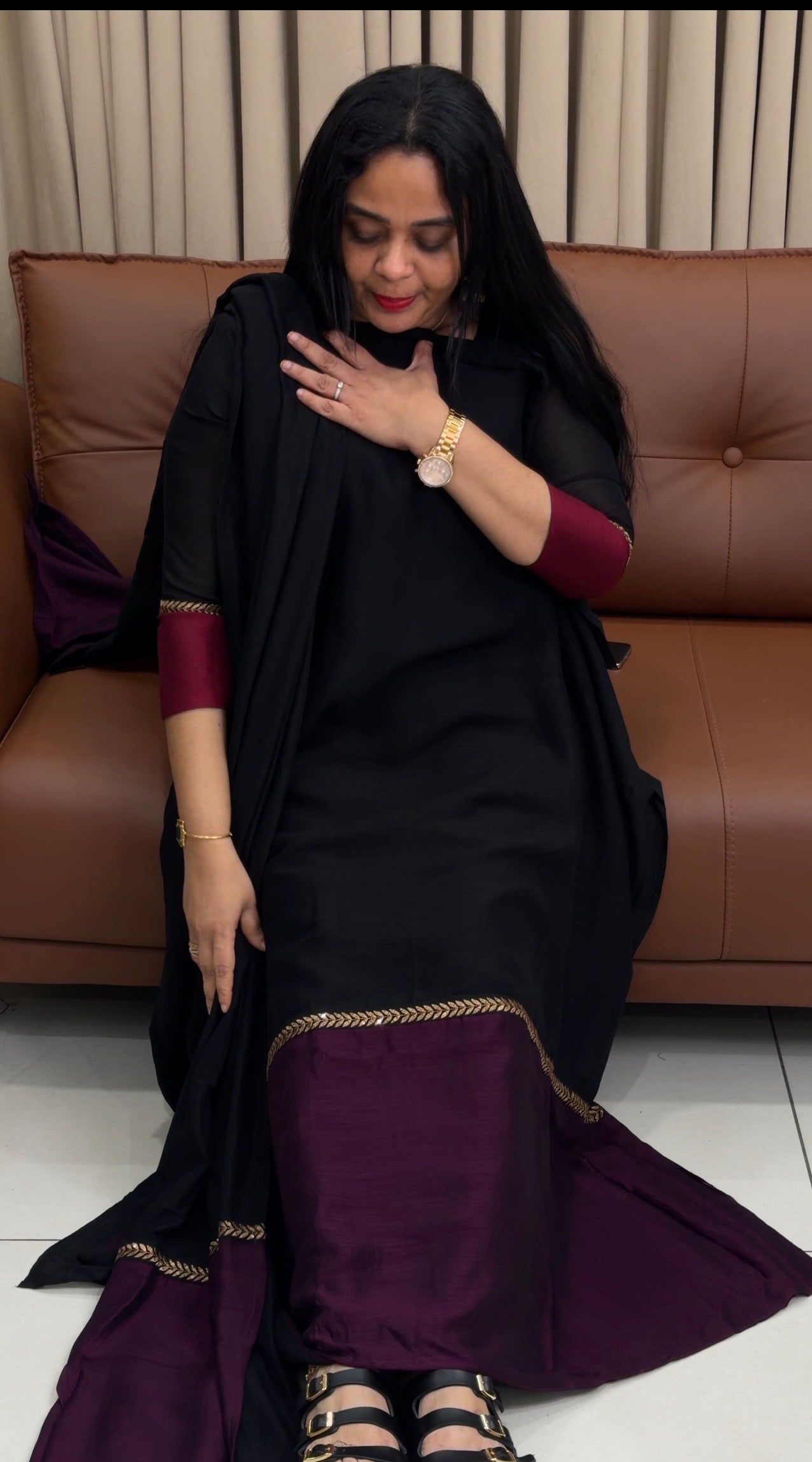 IHA'S IN-HOUSE SEMI RAW SILK TOP,BOTTOM AND DUPATTA - IHA 34498