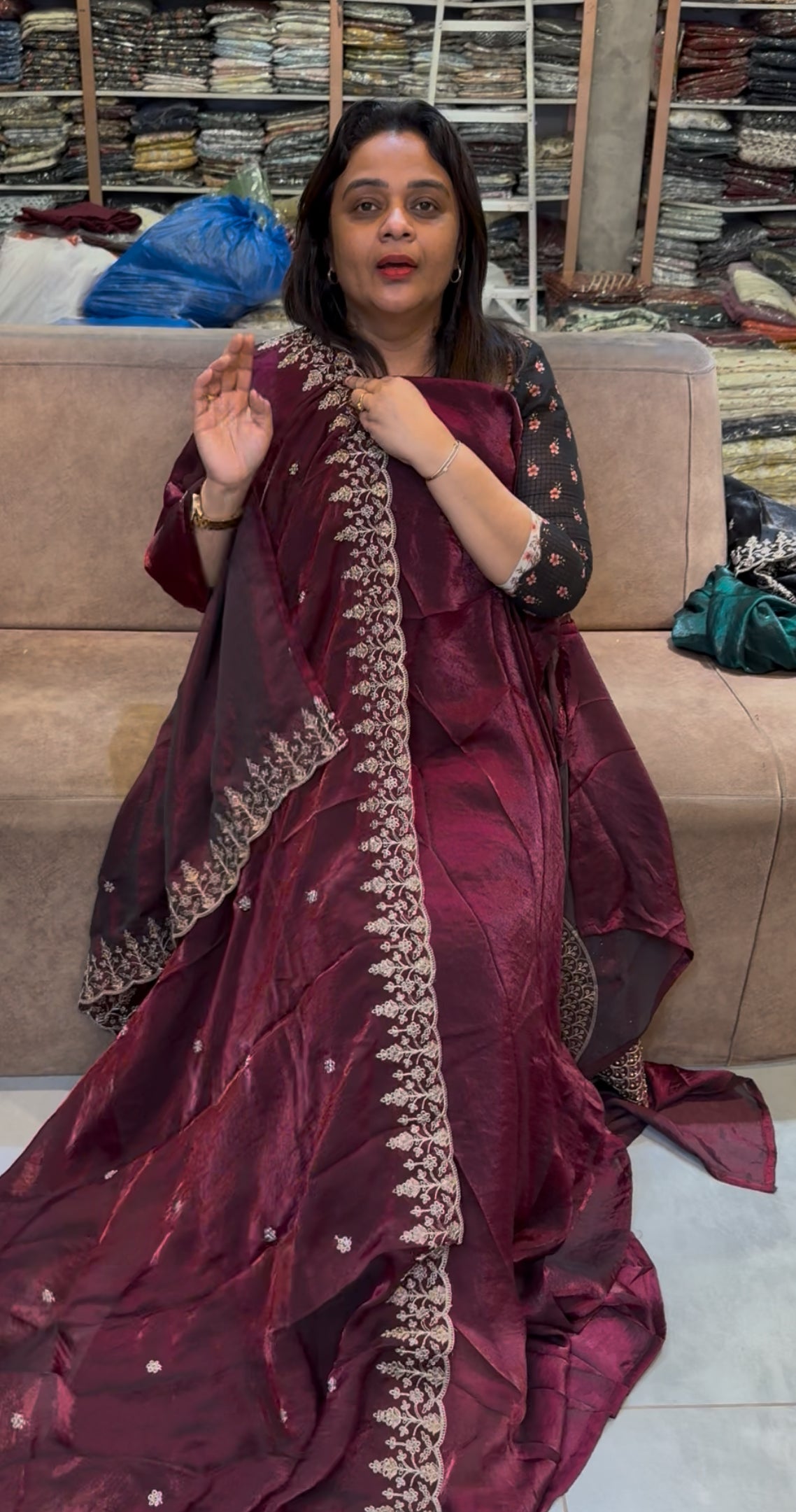 VELVET ORGANZA UNSTITCHED SALWAR SUITS - IHA 25254