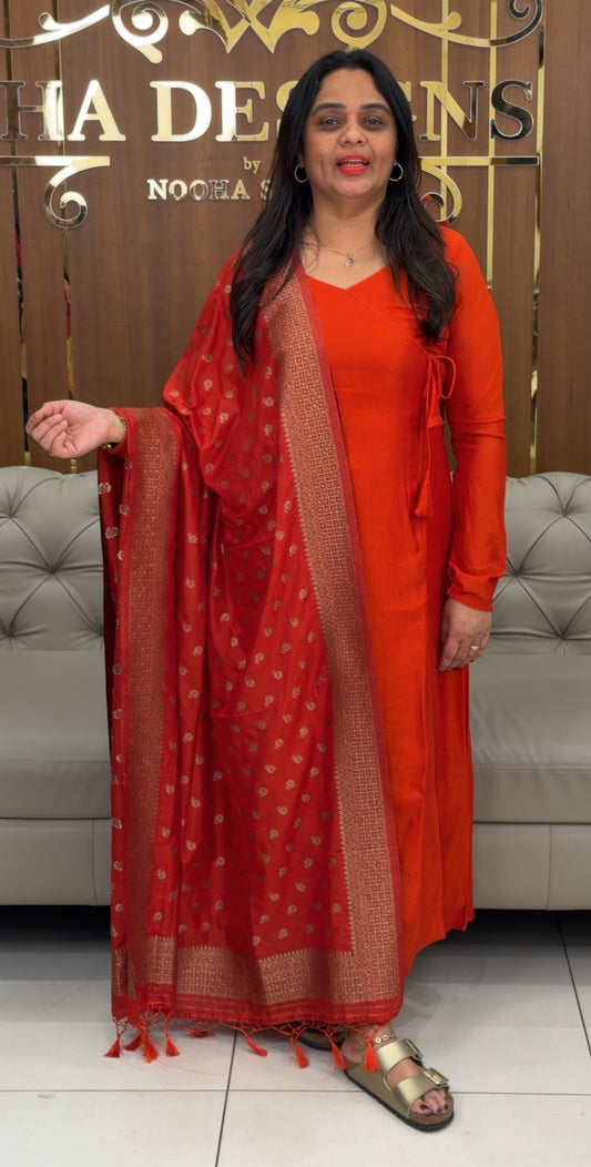 IHA'S IN-HOUSE SEMI RAW SILK ALINE  TOP AND DUPATTA - IHA 30785