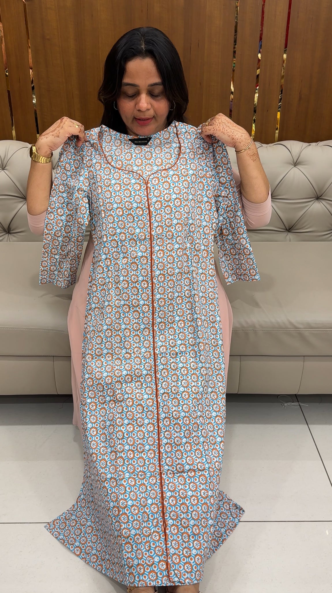 PRINTED COTTON LONG A-LINE TOPS - IHA 27460