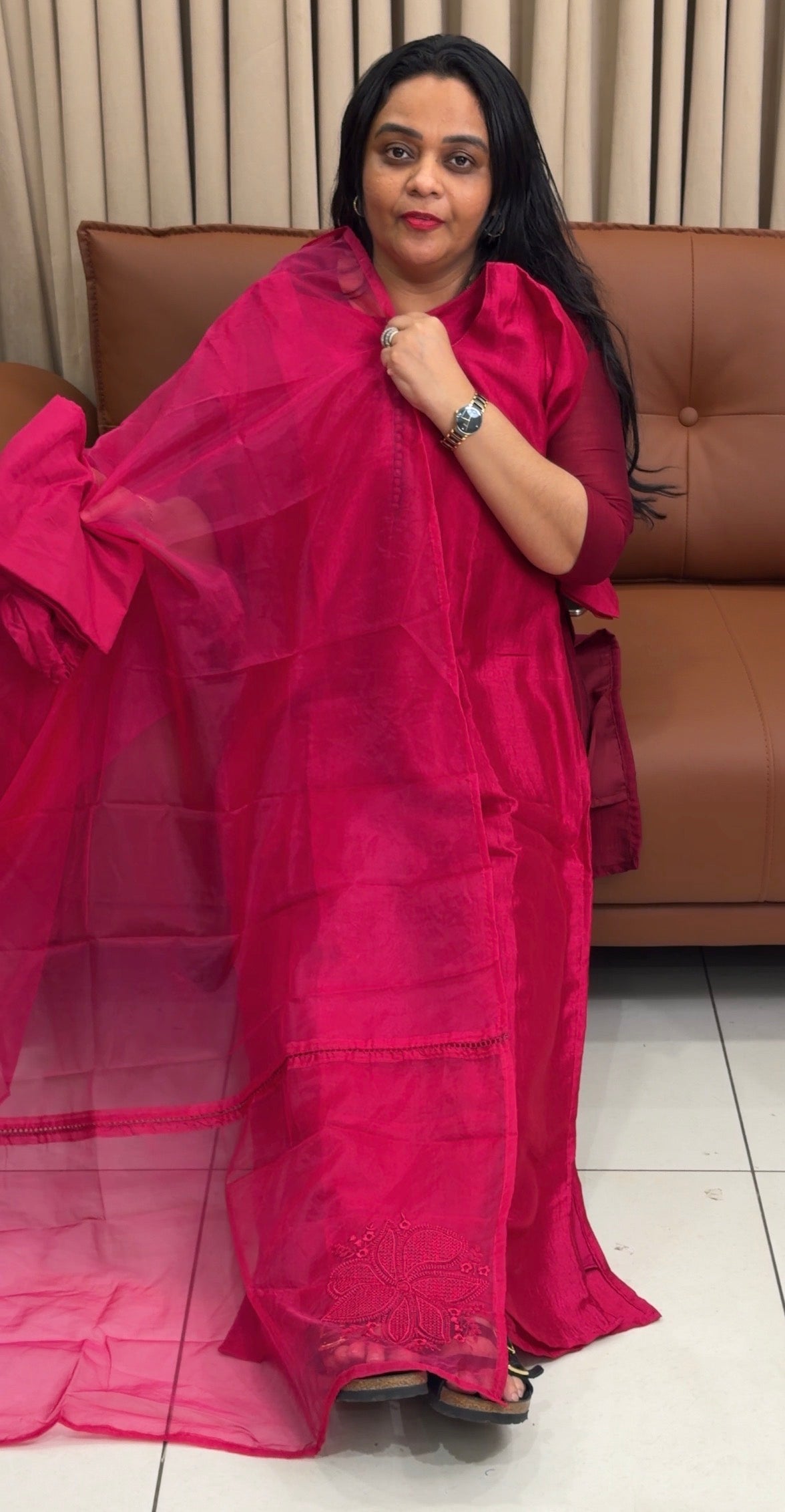 SEMI RAW SILK TOP,BOTTOM AND DUPATTA - IHA 34885