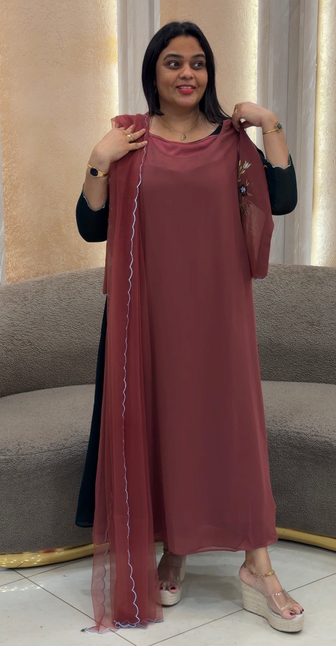 IHA'S IN-HOUSE GEORGETTE ALINE TOP AND DUPATTA - IHA 33362