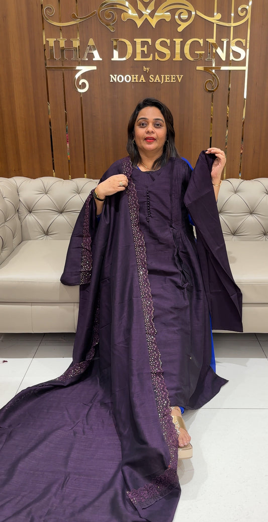 SEMI RAW SILK ALINE TOP , BOTTOM AND DUPATTA - IHA 23404