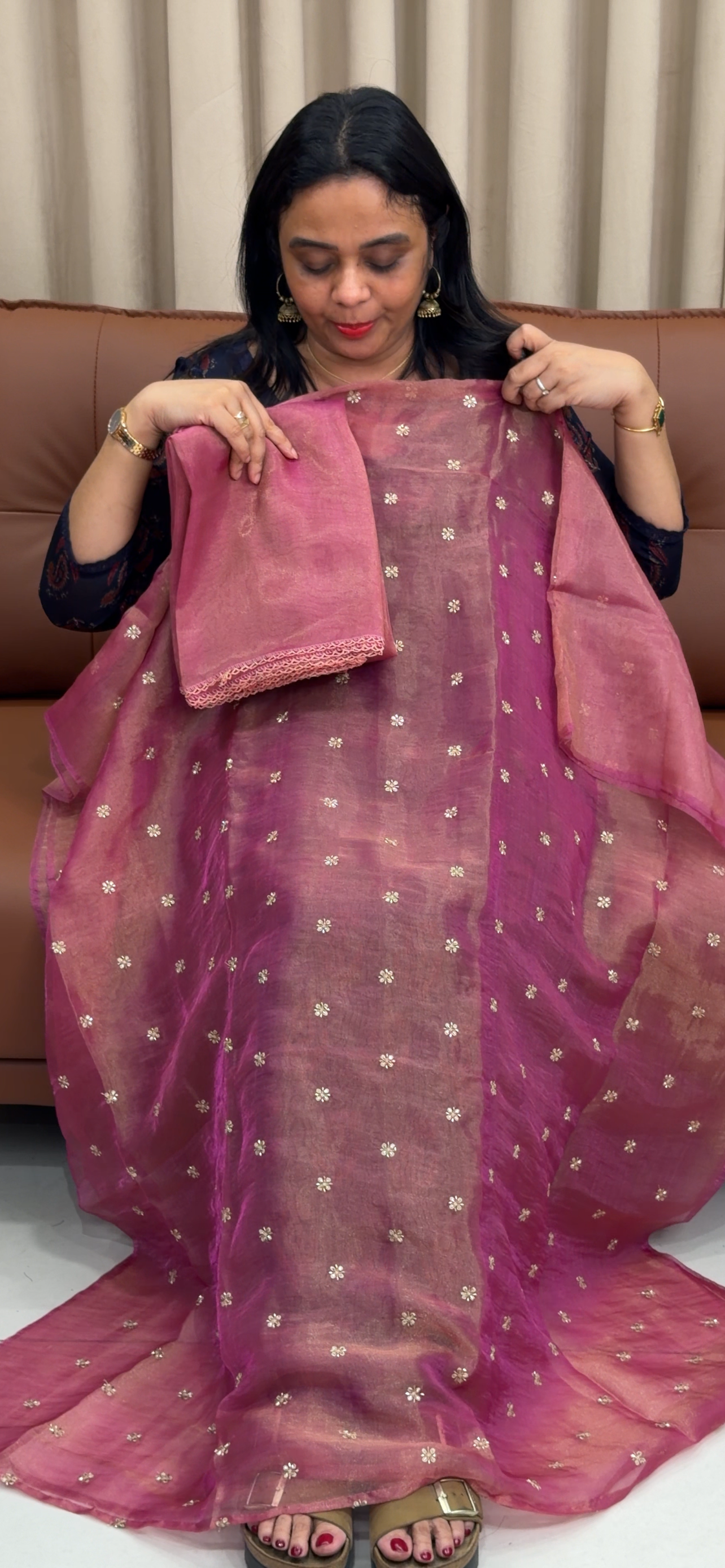 VELVET ORGANZA UNSTITCHED SALWAR SUITS - IHA 33577