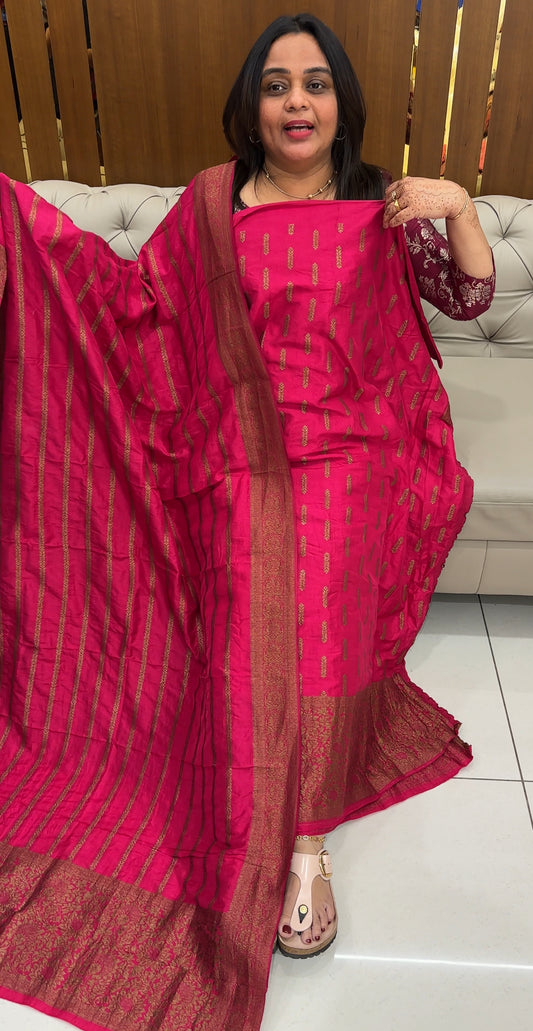 SEMI BANARASI UNSTITCHED SALWAR SUITS  - IHA 27501