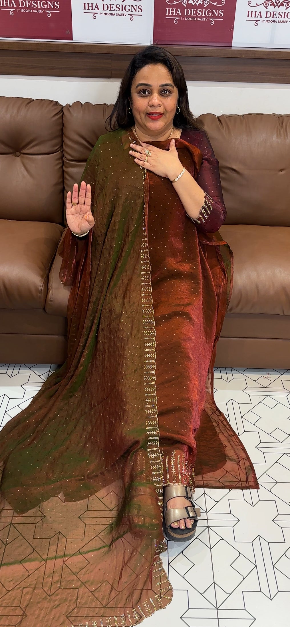 VELVET ORGANZA UNSTITCHED SALWAR SUITS - IHA 25423
