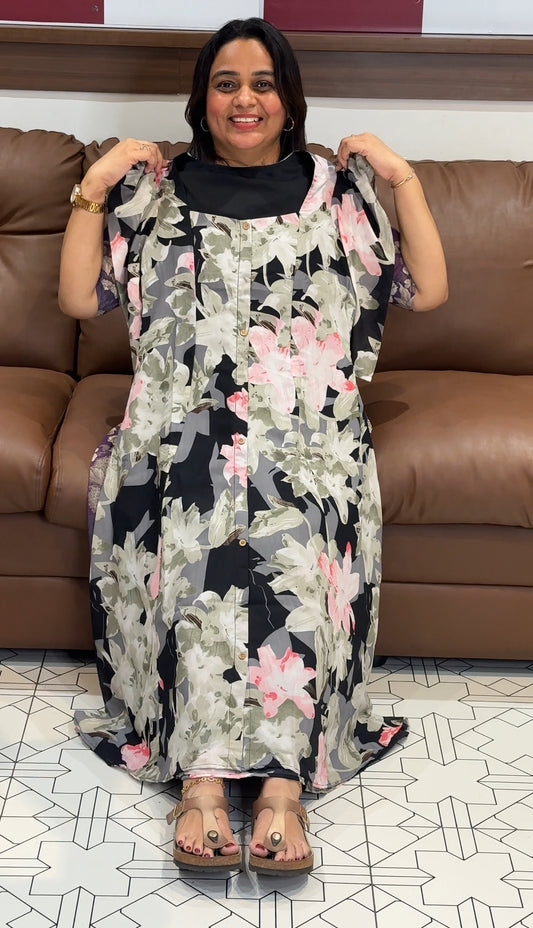 PRINTED GEORGETTE A-LINE FROCK - IHA 28876