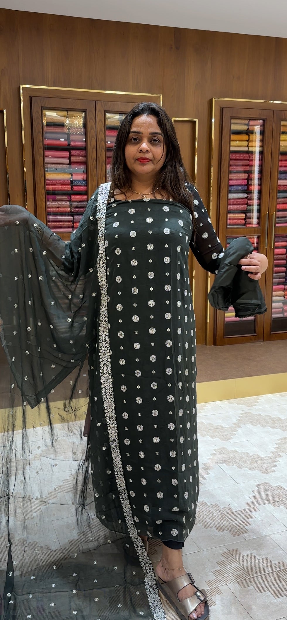 LUCKNOWI CHIKANKARI UNSTITCHED SALWAR SUITS - IHA 26159