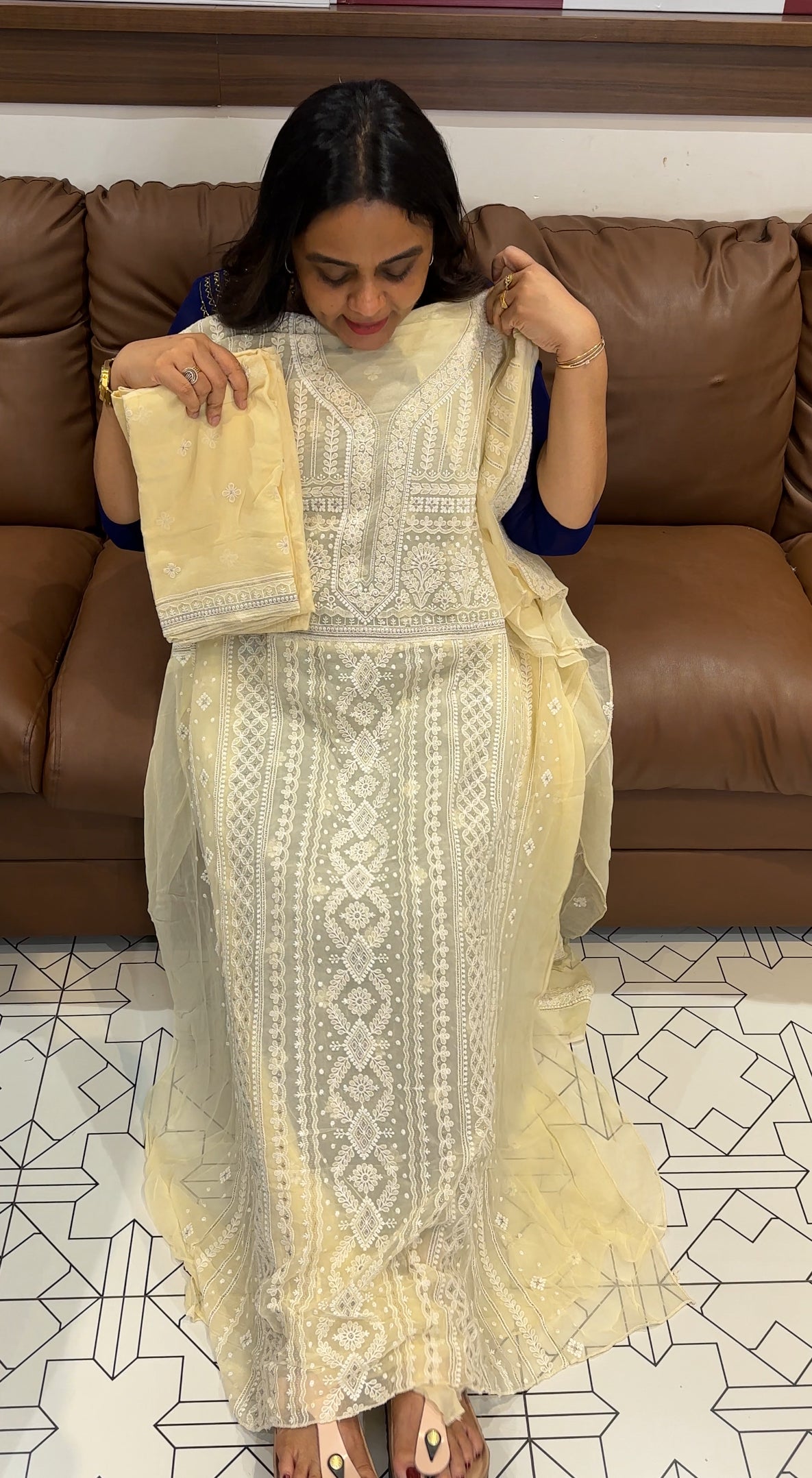 LUCKNOWI CHIKANKARI UNSTITCHED SALWAR SUITS - IHA 28084