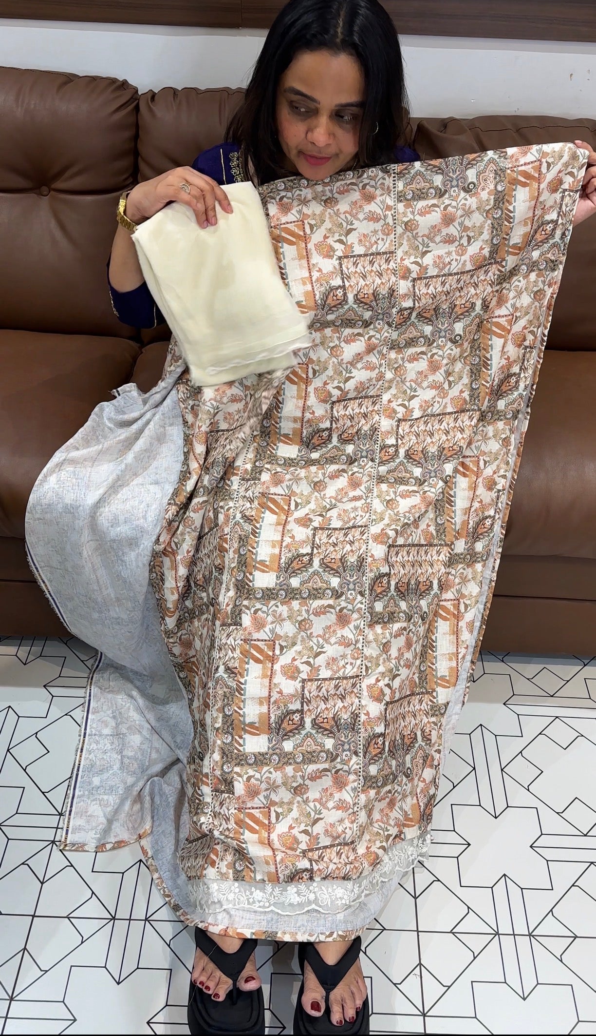 PRINTED LINEN UNSTITCHED SALWAR SUITS - IHA 27797