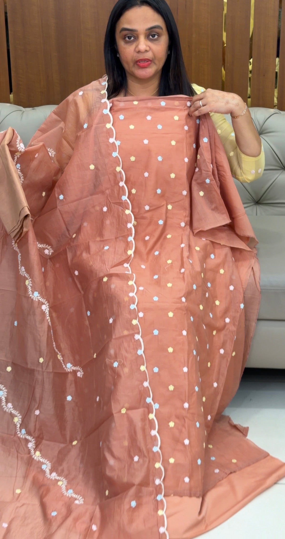 MUL CHANDERI UNSTITCHED SALWAR SUITS - IHA 32801