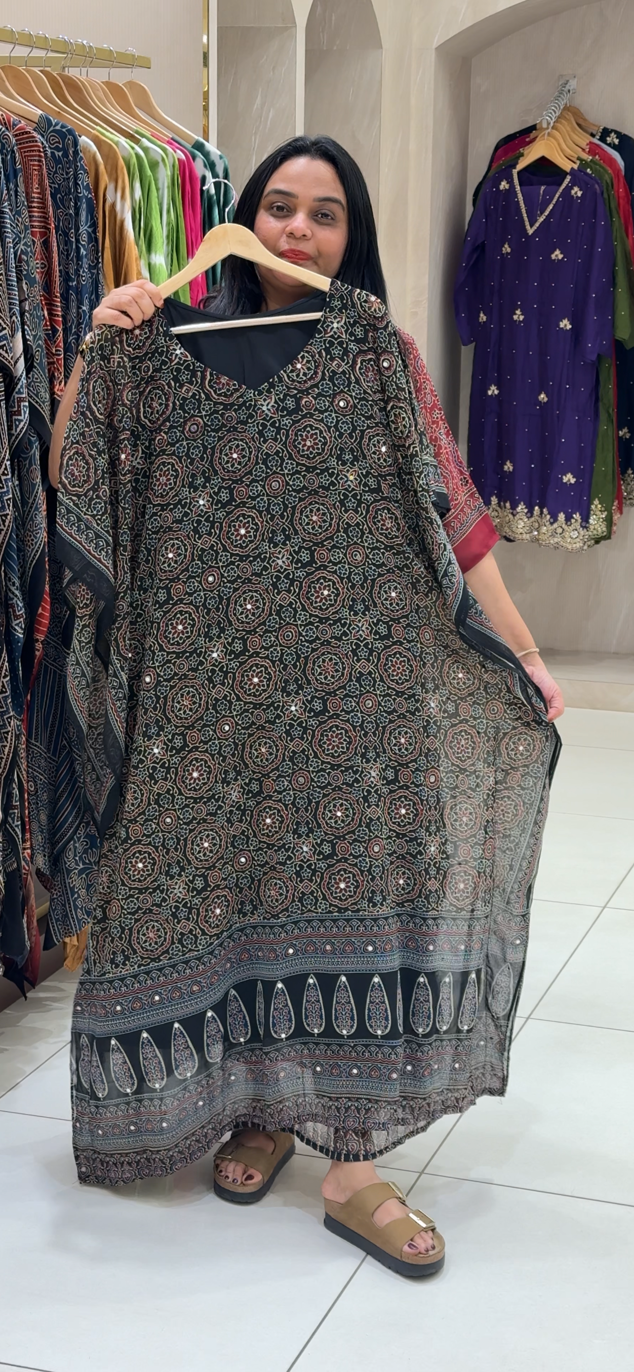 FORWARD GEORGETTE AJRAKH PRINTED KAFTAN TOPS - IHA 32545