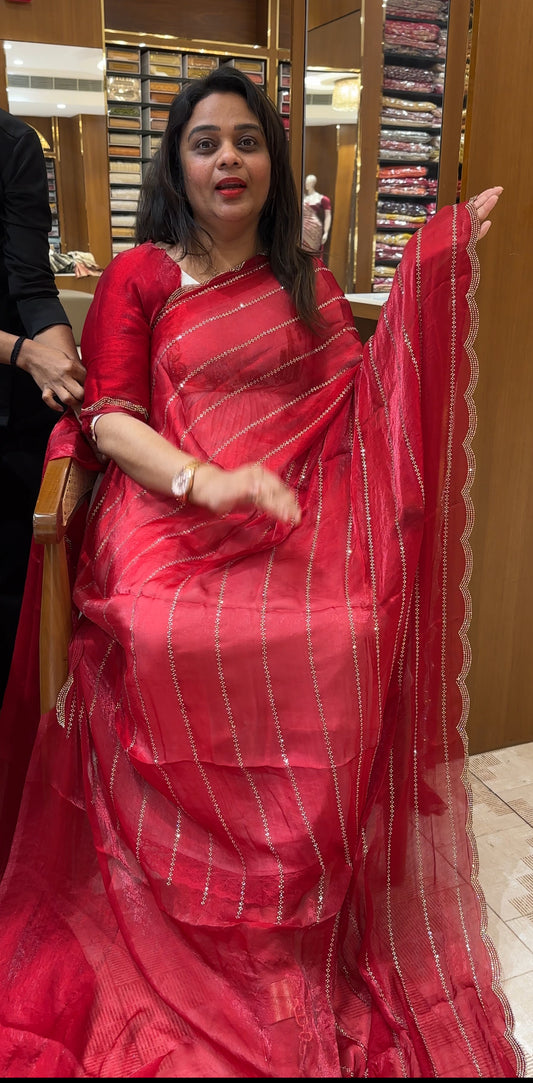 FORWARD VELVET ORGANZA SAREES - IHA 25270